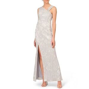 NWT Aidan Mattox by Adrianna Papell Pleated Foil Mermaid Gown Sz 12 Silver